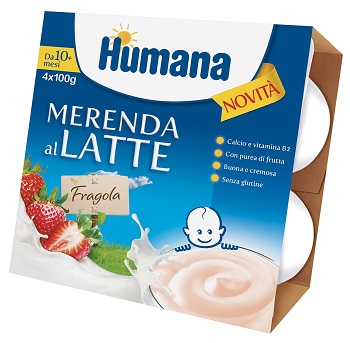 HUMANA MERENDA AL LATTE GUSTO FRAGOLA 100 G 4 PEZZI - farmanauta.it