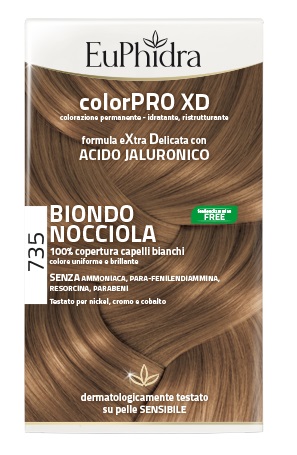 EUPHIDRA COLORPRO XD 735 BIONDO NOCCIOLA GEL COLORANTE CAPELLI IN FLACONE + ATTIVANTE + BALSAMO + GUANTI - farmanauta.it