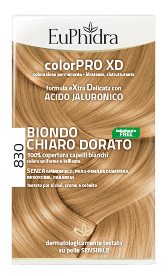 EUPHIDRA COLORPRO XD 830 BIONDO CHIARO DORATO GEL COLORANTE CAPELLI IN FLACONE + ATTIVANTE + BALSAMO + GUANTI - farmanauta.it