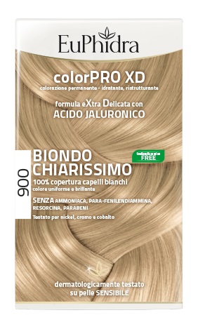 EUPHIDRA COLORPRO XD 900 BIONDO CHIARISSIMO GEL COLORANTE CAPELLI IN FLACONE + ATTIVANTE + BALSAMO + GUANTI - farmanauta.it