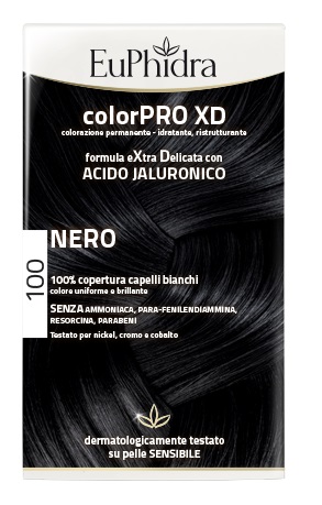 EUPHIDRA COLORPRO XD 100 NERO GEL COLORANTE CAPELLI IN FLACONE + ATTIVANTE + BALSAMO + GUANTI - farmanauta.it