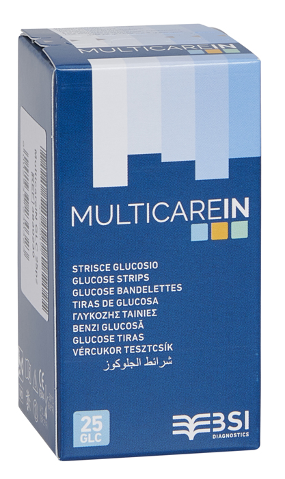 STRISCE MISURAZIONE GLICEMIA MULTICARE IN GLUCOSIO ELETTRODO 25 PEZZI - farmanauta.it