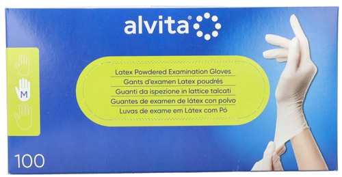 GUANTI DA ISPEZIONE ALVITA IN LATTICE TALCATI M 100 PEZZI - farmanauta.it