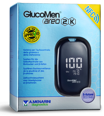 GLUCOMETRO GLUCOMEN AREO 2K PER AUTOMISURAZIONE DELLA GLICEMIA DA SANGUE INTERO CAPILLARE DIMENSIONE 85,5X56X18,2 MM PESO 46 G - farmanauta.it