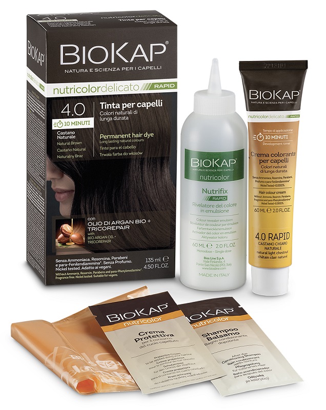 BIOS LINE  BIOKAP NUTRICOLOR DELICATO RAPID TINTA 4,00 CASTANO NATURALE 135 ML - farmanauta.it