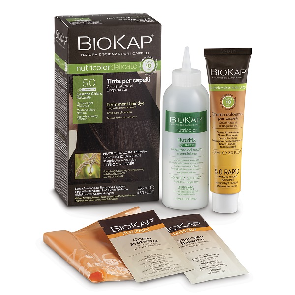 BIOS LINE  BIOKAP NUTRICOLOR DELICATO RAPID TINTA 5,0 CASTANO CHIARO NATURALE 135 ML - farmanauta.it