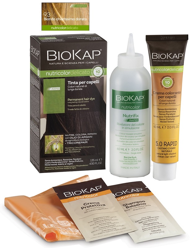 BIOS LINE  BIOKAP NUTRICOLOR DELICATO RAPID TINTA 9,3 BIONDO CHIARISSMO DORATO 135 ML - farmanauta.it