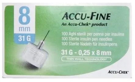 AGO PER PENNA DA INSULINA ACCU-FINE PEN NEEDLE ACCU-CHEK GAUGE 31 X 8MM 100 PEZZI - farmanauta.it