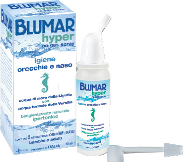 BLUMAR HYPER SPRAY NO GAS SOLUZIONE IPERTONICA DI ACQUA DI MARE E ACQUA TERMALE PER IGIENE NASO E ORECCHIO 50 ML - farmanauta.it