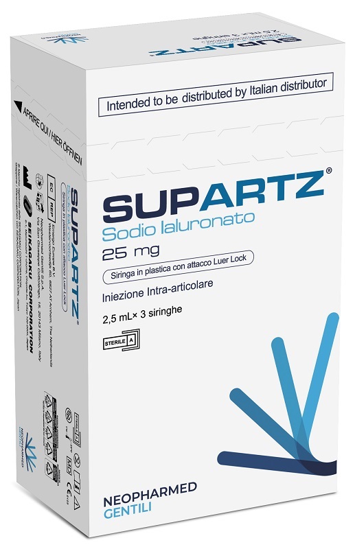 SIRINGA PRERIEMPITA INTRA-ARTICOLARE SUPARTZ ACIDO IALURONICO 25 MG 2,5 ML 3 PEZZI - farmanauta.it