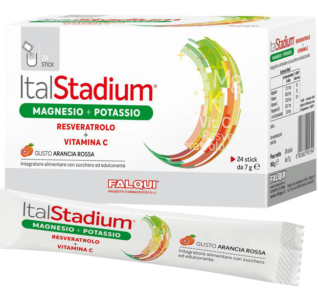 ITALSTADIUM MAGNESIO POTASSIO RESVERATOLO VITAMINA C ARANCIA ROSSA 24 STICK - farmanauta.it