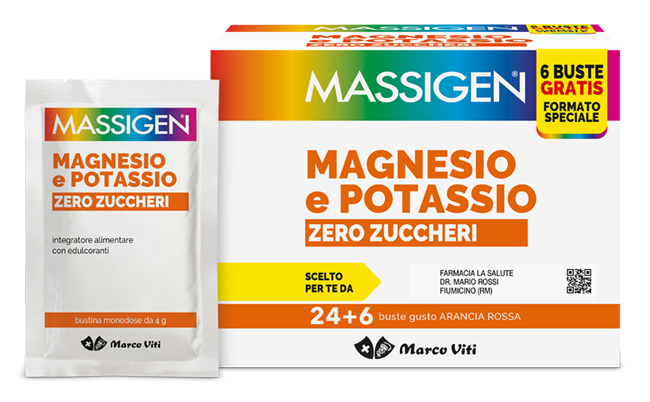 MASSIGEN MAGNESIO POTASSIO ZERO ZUCCHERO 24 BUSTINE + 6 BUSTINE - farmanauta.it