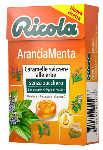 RICOLA ARANCIA MENTA SENZA ZUCCHERO 50 G - farmanauta.it