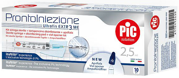 SIRINGA PIC SOLUTION PRONTO INIEZIONE 2,5 ML AGO GAUGE 23 1 1/4 10 PEZZI - farmanauta.it