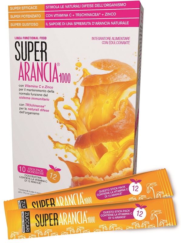 SUPER ARANCIA 1000 10 STICK PACK MONODOSE DA 3,7G INTEGRATORE ALIMENTARE CON EDULCORANTE - farmanauta.it