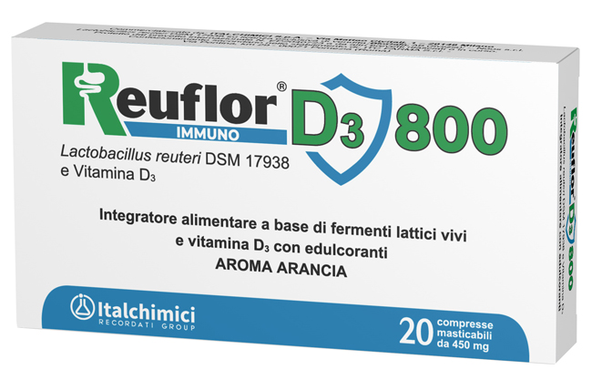 REUFLOR D3 800 20 COMPRESSE MASTICABILI AROMA ARANCIA - farmanauta.it