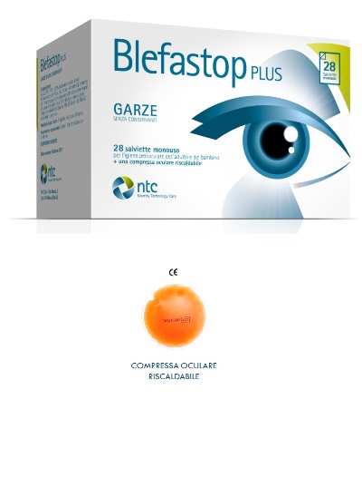 BLEFASTOP PLUS GARZA IN COTONE PIEGATA CON FILO DI BARIO 28 SALVIETTE MONOUSO + 1 COMPRESSA OCULARE RISCALDABILE - farmanauta.it