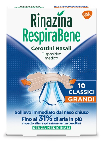 RINAZINA RESPIRABENE CEROTTI NASALI CLASSICI GRANDI CARTON 10 PEZZI - farmanauta.it