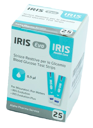 STRISCE MISURAZIONE GLICEMIA IRIS EVO 25 PEZZI - farmanauta.it