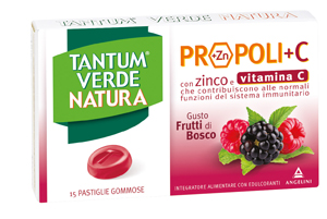 TANTUM VERDE NATURA PROPOLI+C CON ZINCO E VITAMINA C 15 PASTIGLIE GOMMOSE GUSTO FRUTTI DI BOSCO - farmanauta.it