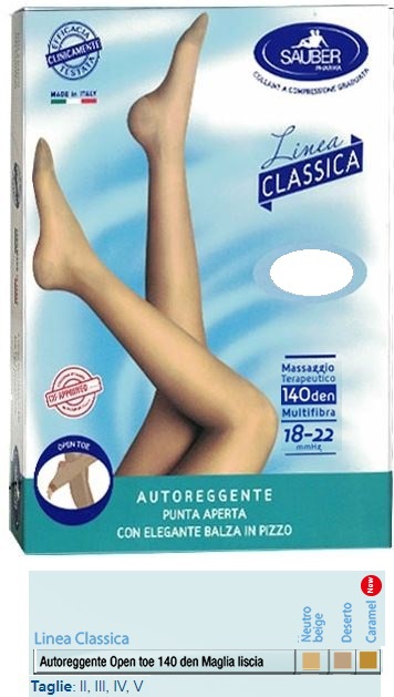 SAUBER AUTOREGGENTE OPEN TOE MAGLIA LISCIA 140 DEN COLORE CARAMEL TAGLIA 2 LINEA CLASSICA - farmanauta.it