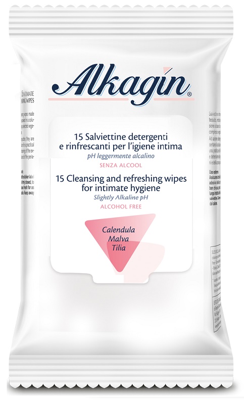 ALKAGIN SALVIETTINE DETERGENTI E RINFRESCANTI PER L'IGIENE INTIMA PH LEGGERMENTE ALCALINO SENZA ALCOOL 15 PEZZI CALENDULA MALVA E TILIA - farmanauta.it
