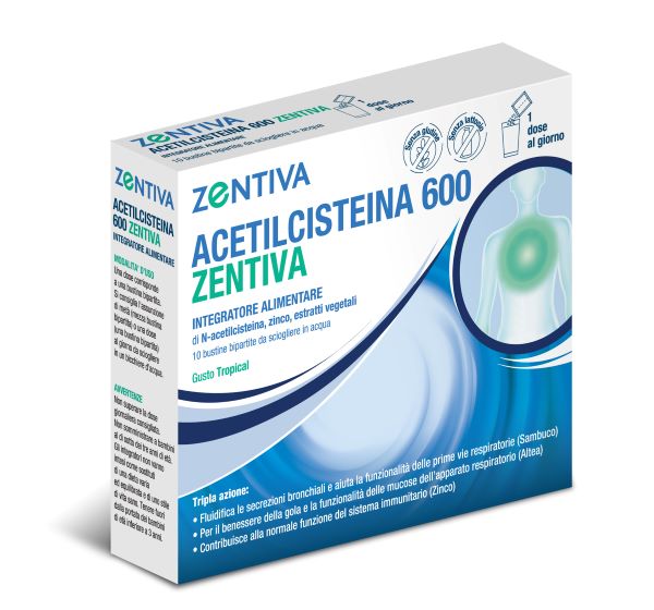 ACETILCISTEINA 600 ZENTIVA 10 BUSTINE BIPARTITE GUSTO TROPICAL - farmanauta.it