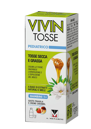 VIVIN TOSSE PEDIATRICO SCIROPPO PER TOSSE SECCA E GRASSA GUSTO FRAGOLA E CREME CARAMEL 150 ML - farmanauta.it