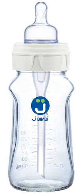 J BIMBI B FREE SUPER GLASS 260 ML BIBERON IN VETRO CON CANULA ANTICOLICHE E TETTARELLA IN SILICONE - farmanauta.it