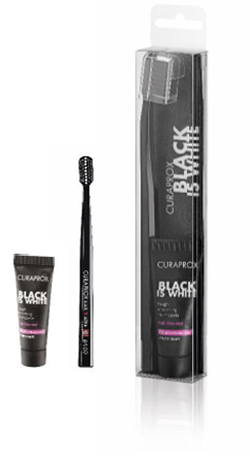 CURAPROX BLACK IS WHITE DENTIFRICI SBIANCANTI 1 DENTIFRICIO DA 10ML + 1 SPAZZOLINO - farmanauta.it