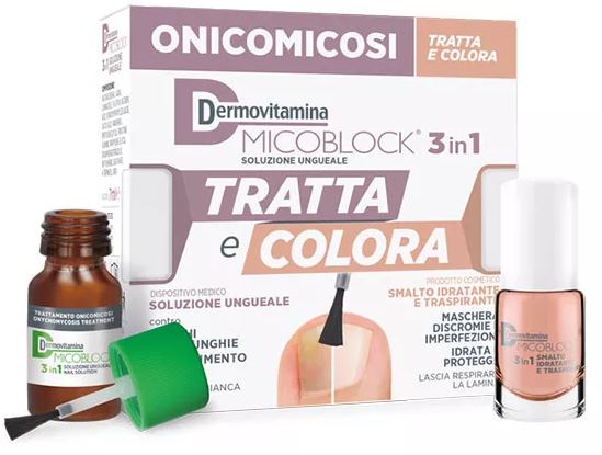 DERMOVITAMINA MICOBLOCK TRATTA E COLORA 3 IN 1 SOLUZIONE UNGUEALE 7 ML + SMALTO IDRATANTE TRASPIRANTE 5 ML - farmanauta.it