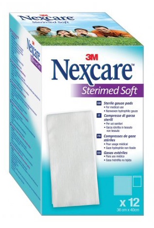 COMPRESSE DI GARZA STERILI NEXCARE STERIMED SOFT 18 X 40 CM  MULTILINGUAL 12 PEZZI - farmanauta.it