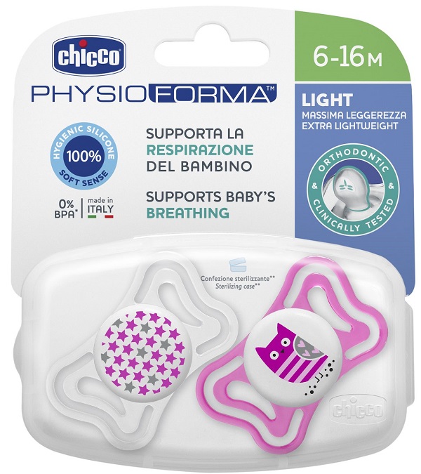 CHICCO SUCCHIETTO LIGHT GIRL SILICONE 6-16 MESI 2 PEZZI - farmanauta.it