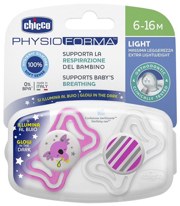 CHICCO SUCCHIETTO LIGHT LUMINOSO SILICONE 6-16 MESI 2 PEZZI - farmanauta.it