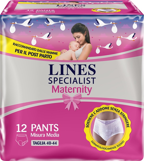 LINES SPECIALIST MATERNITY MUTANDINA ASSORBENTE PER PERDITE POST PARTO MISURA MEDIUM 12 PEZZI - farmanauta.it