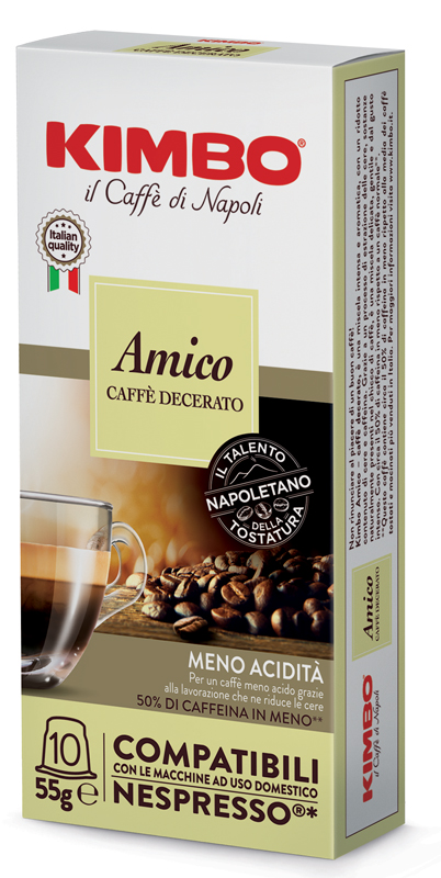 KIMBO AMICO CAFFE' TORREFATTO DECERATO E MACERATO 10 CAPSULE COMPATIBILI NESPRESSO 5,5 G - farmanauta.it