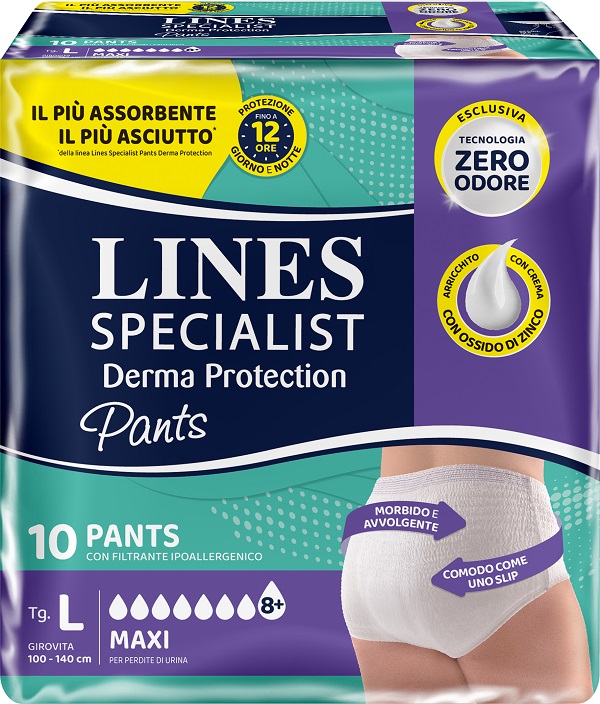 PANNOLONE PER INCONTINENZA LINES SPECIALIST DERMA PANTS MAXI L 10 PEZZI - farmanauta.it