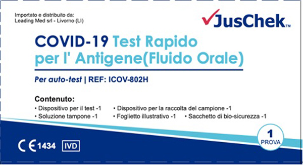 TEST ANTIGENICO RAPIDO COVID-19 JUSCHEK AUTODIAGNOSTICO DETERMINAZIONE QUALITATIVA ANTIGENI SARS-COV-2 IN CAMPIONI SALIVARI MEDIANTE IMMUNOCROMATOGRAFIA - farmanauta.it