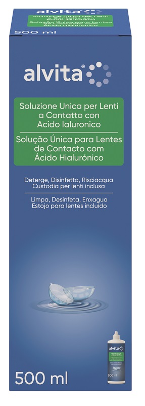 SOLUZIONE UNICA LENTI A CONTATTO CON ACIDO IALURONICO ALVITA 500 ML - farmanauta.it