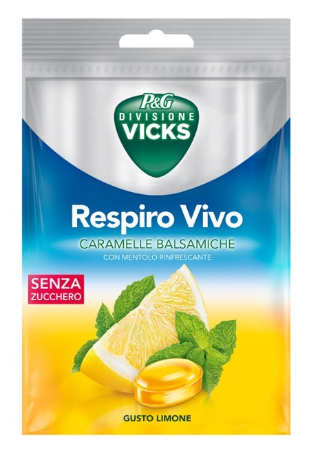 VICKS RESPIRO VIVO CARAMELLE BALSAMICHE LIMONE 72 G CON EDULCORANTI - farmanauta.it