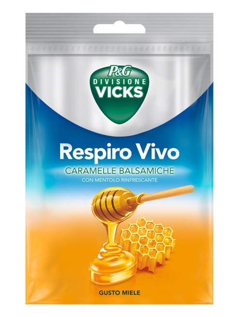 VICKS RESPIRO VIVO CARAMELLE BALSAMICHE MIELE 72 G CON EDULCORANTI - farmanauta.it