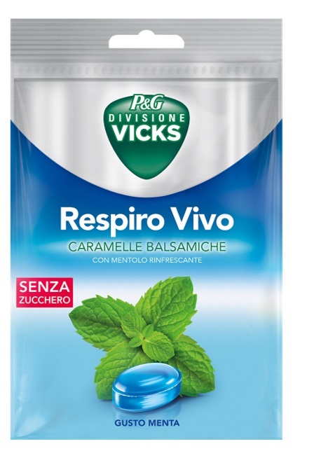 VICKS RESPIRO VIVO CARAMELLE BALSAMICHE MENTA 72 G CON EDULCORANTI - farmanauta.it